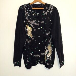 Christmas Holiday Cardigan Black/Silver/Gold Embellished